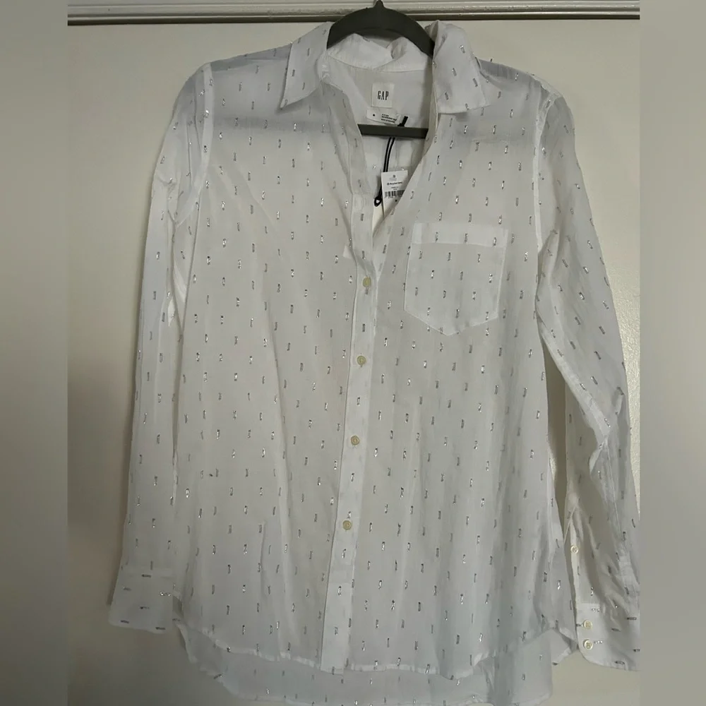 NWT Metallic Fitted Boyfriend Shirt - Picture 6 of 7